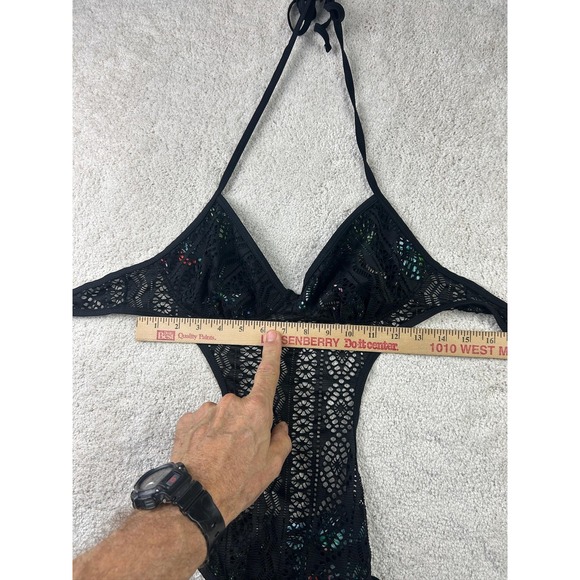 One Piece Swimsuit Womens Medium Lace Crochet Monokini Flamingo Print Tropical - Picture 3 of 9